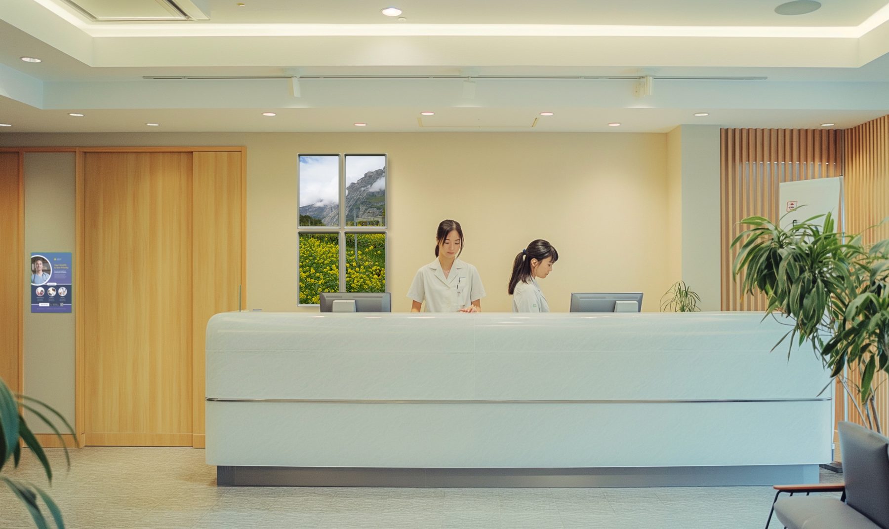クリニックの受付の壁に2台×2段で設置